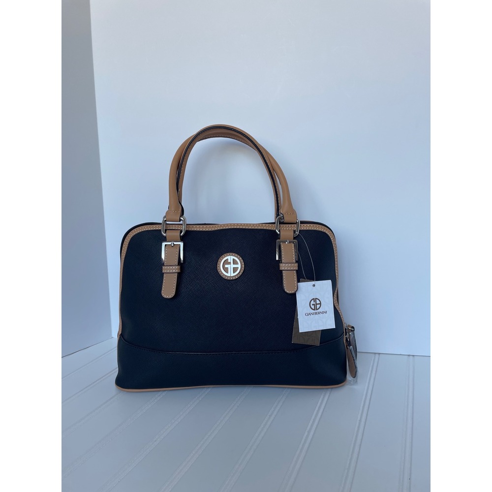 NEW Giani Bernini Dome Satchel Classic Black & Tan Saffiano Faux Leather Luxe
